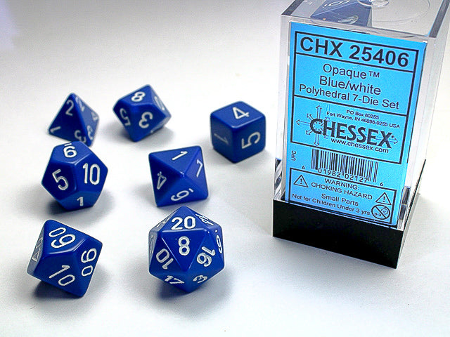 Chessex - 7 Piece - Opaque Blue/White