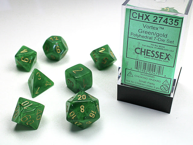 Chessex - 7 Piece - Vortex Green/Gold