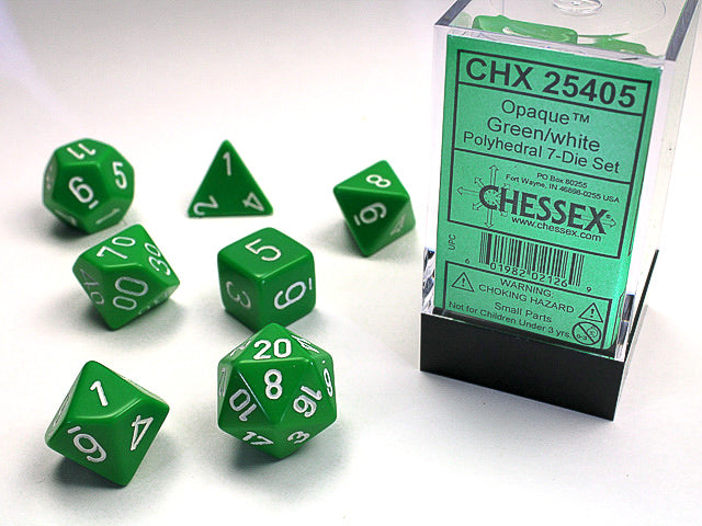 Chessex - 7 Piece - Opaque Green/White