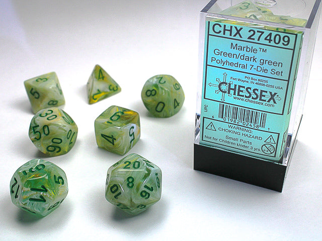 Chessex - 7 Piece - Marble Green/Dark Green
