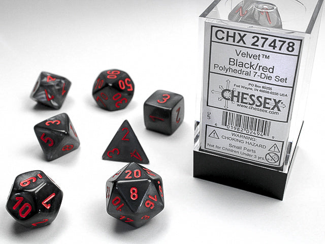 Chessex - 7 Piece - Velvet Black/Red