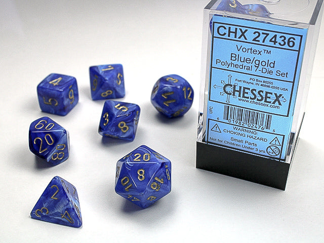 Chessex - 7 Piece - Vortex Blue/Gold