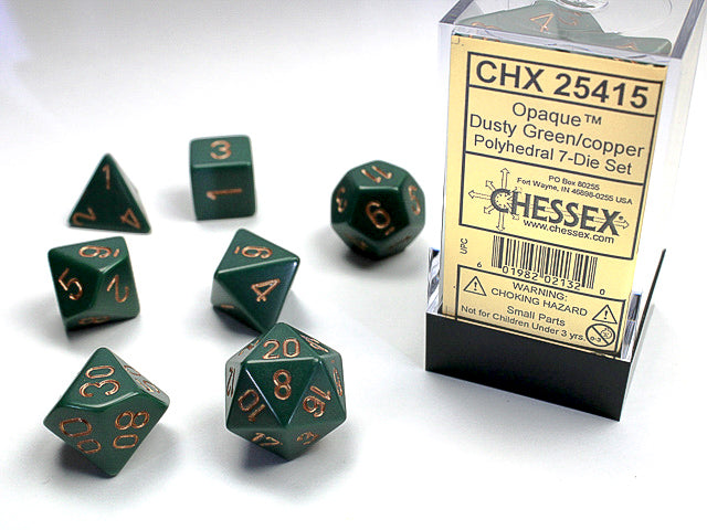 Chessex - 7 Piece - Opaque Dusty Green/Copper