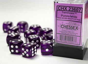Chessex - 12 Piece D6 - Translucent Purple/White