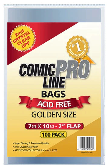 Comic Pro Line Golden Age Bags - 7 5/8" x 10 1/2" with 2" flap